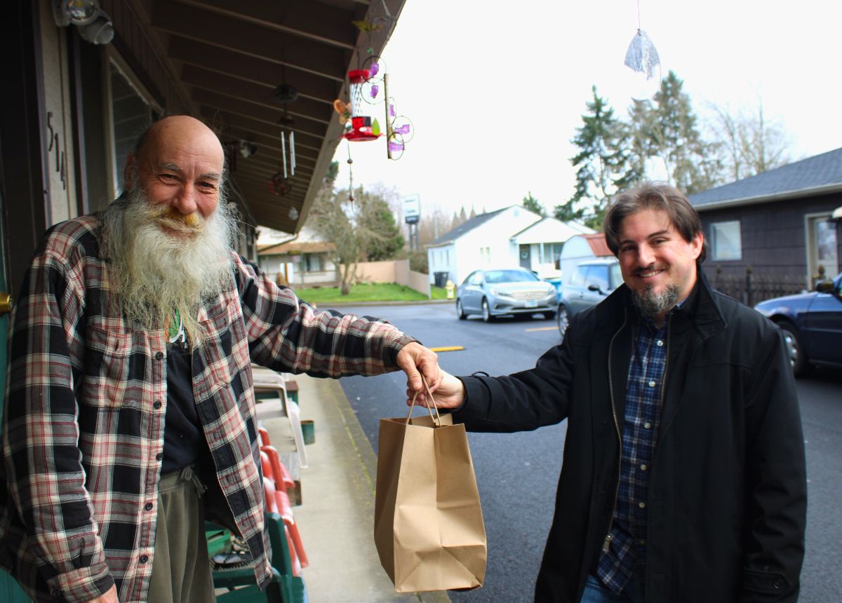 Meals on Wheels delivery and handoff of food